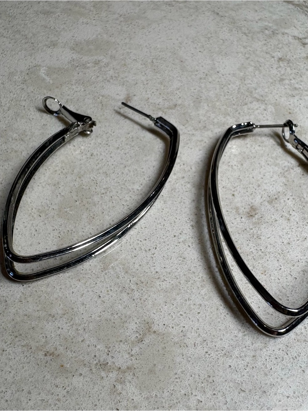 K 5 Silver Double-Frame Teardrop Hoop Earrings - Women Accessories